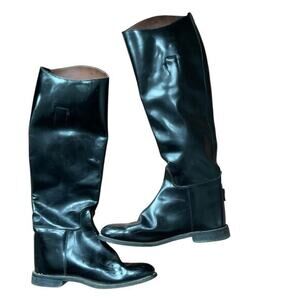 Vintage tall, black‎ leather riding boots equestrian pull on 8